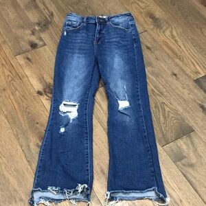 Classic Blue Distressed Women's Flare Jeans